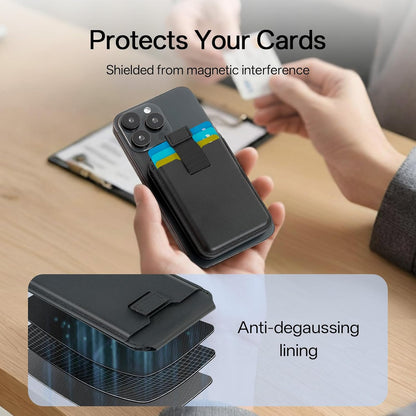 For Magsafe Wallet, 5-Card Holder, RFID Blocking, Magnetic Wallet for Iphone 17 with Adjustable Stand, Pull Tab Vegan Leather Phone Wallet, for Iphone 16/15/14/13/12 Series, Not for 13/12 Mini, Black