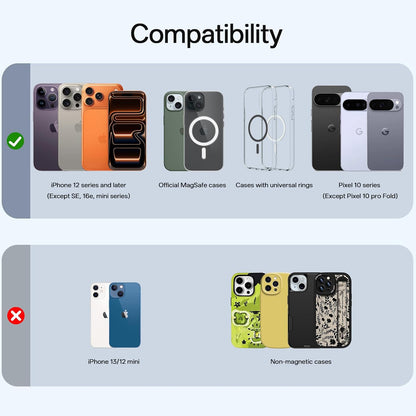 For Magsafe Wallet, 5-Card Holder, RFID Blocking, Magnetic Wallet for Iphone 17 with Adjustable Stand, Pull Tab Vegan Leather Phone Wallet, for Iphone 16/15/14/13/12 Series, Not for 13/12 Mini, Black